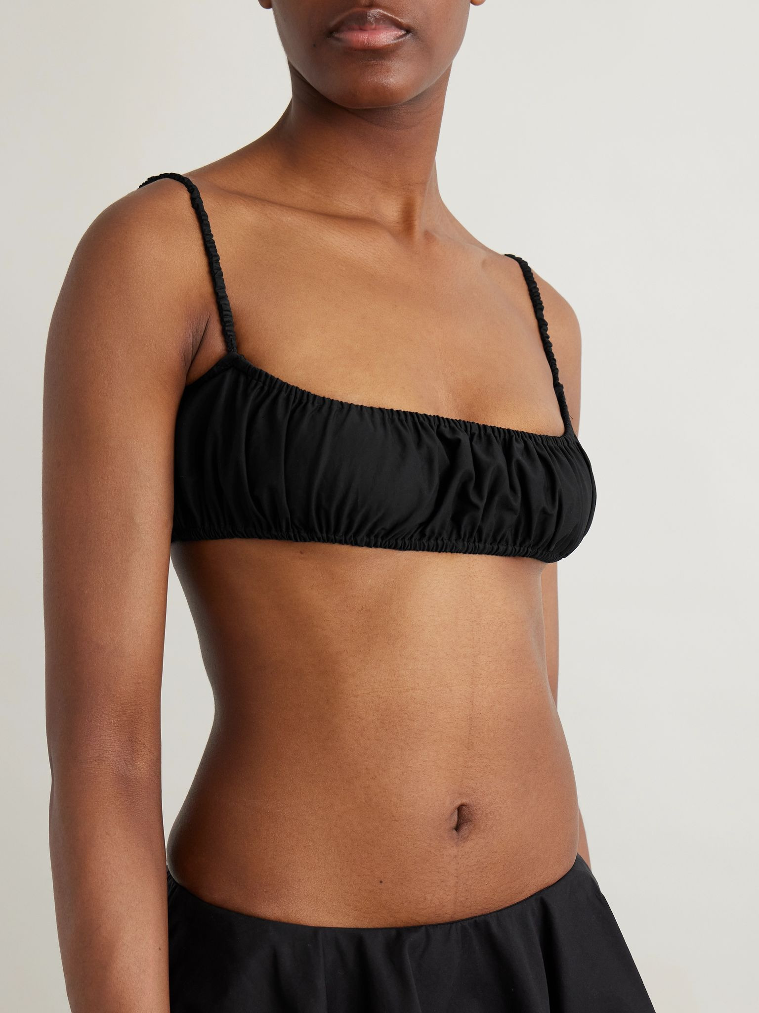 Gathered cotton-poplin bralette Black - 3
