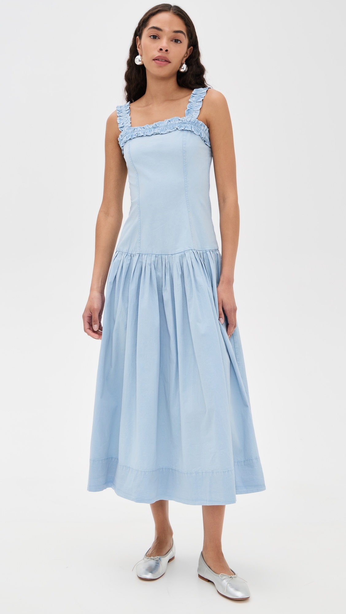 Washed Stretch Cotton Strap Corset Long Dress - 4