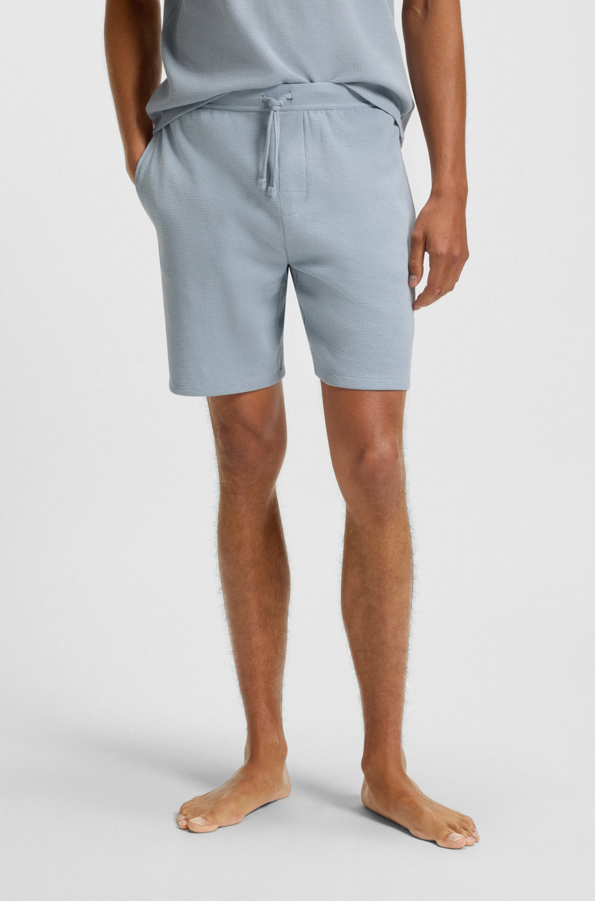 WAFFLE-STRUCTURED PAJAMA SHORTS WITH EMBROIDERED LOGO - 2