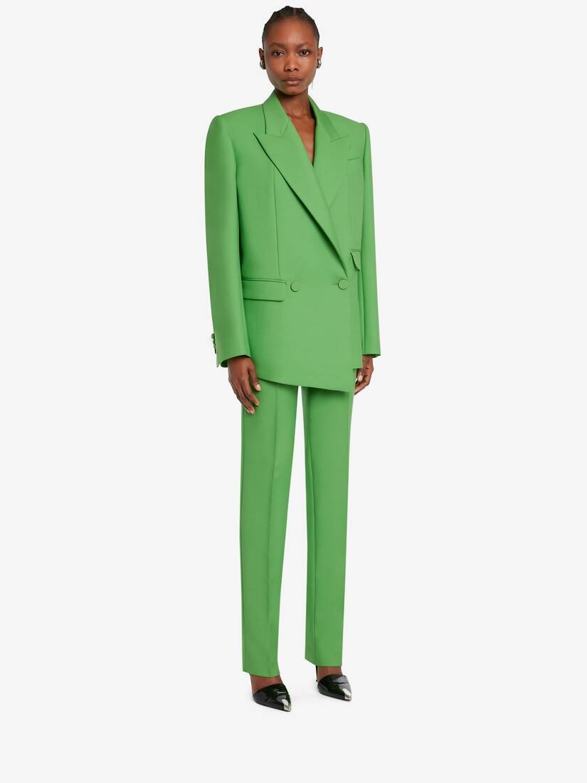 Women's Double-breasted Drop Hem Tailored Jacket in Acid Green - 3