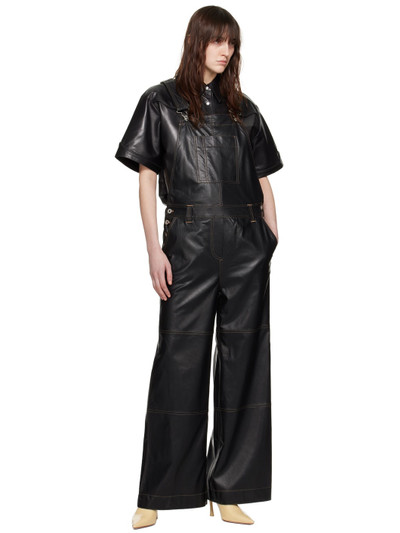 STAND STUDIO Black Vanna Faux-Leather Overalls outlook