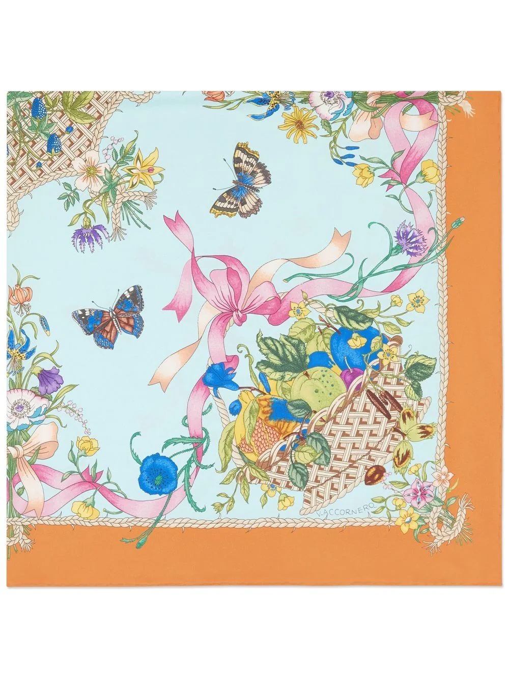 floral fruit basket-print silk scarf - 1