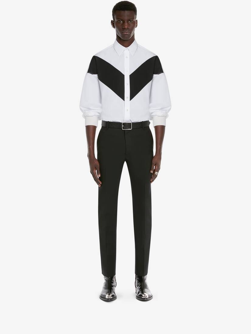 Men's Cotton Poplin Chevron Shirt in White - 2