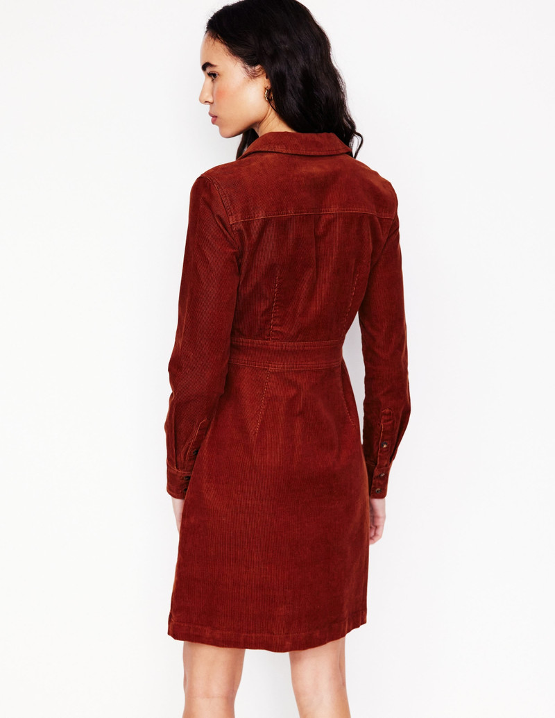 Flora Cord Shirt Dress-Cognac 4