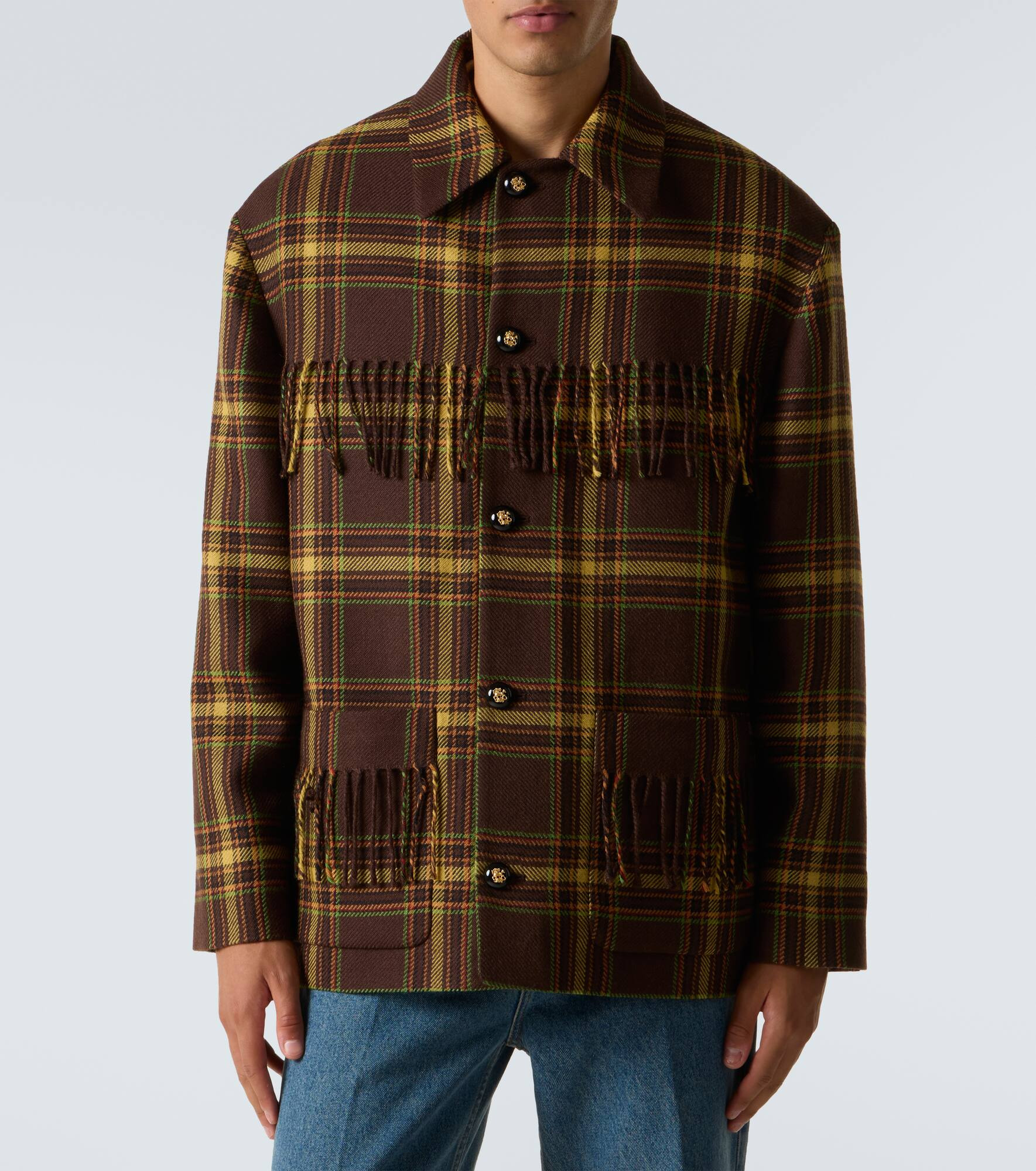 Checked fringed virgin wool jacket - 3