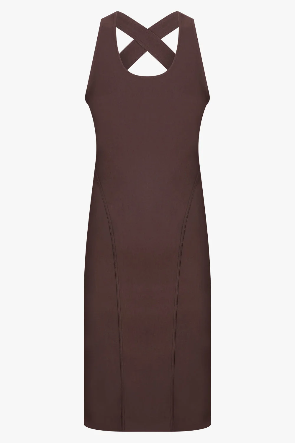 CROSS BACK S/LESS MIDI DRESS | BROWN - 1