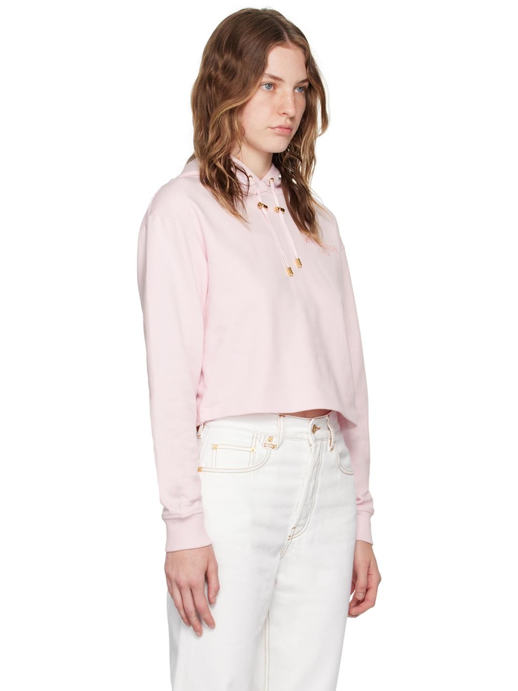 Pink 'Balmain Paris' Flocked Hoodie - 2