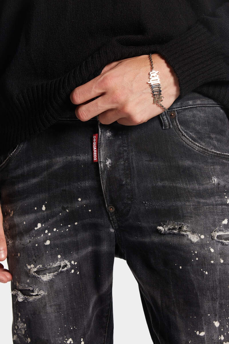 BLACK DIAMOND & STUDS WASH SKATER JEANS - 5