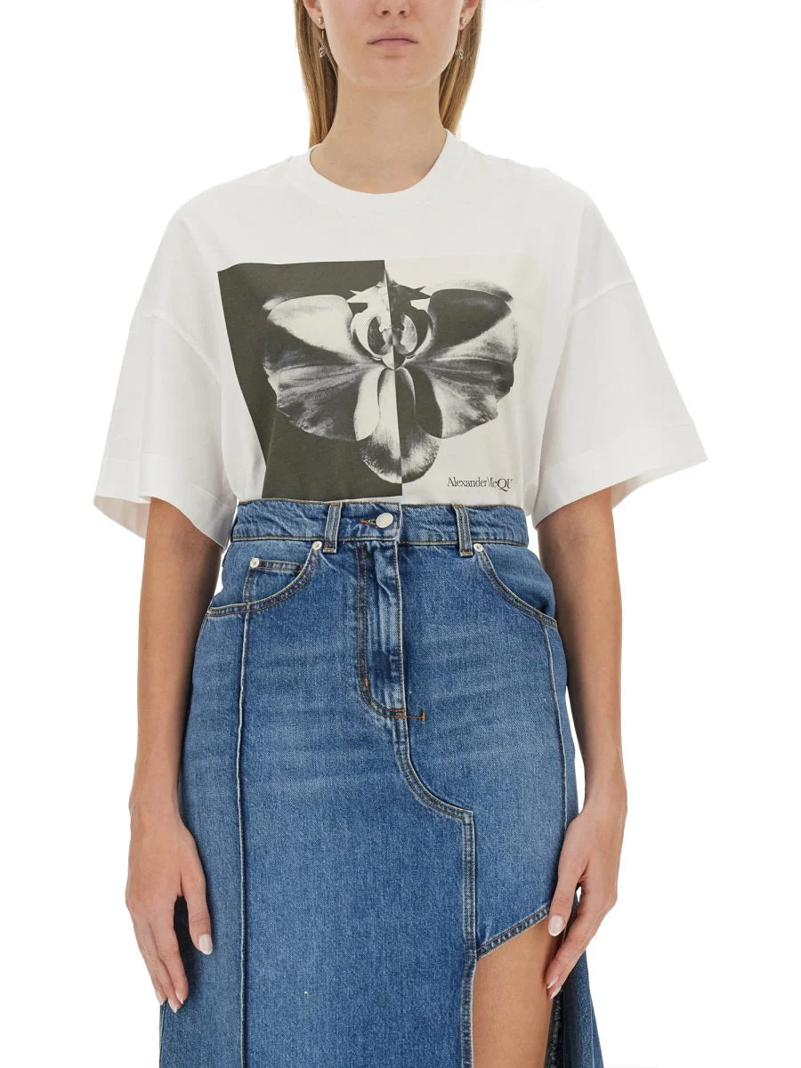 Alexander Mcqueen Women Photographic Orchid T-Shirt - 1