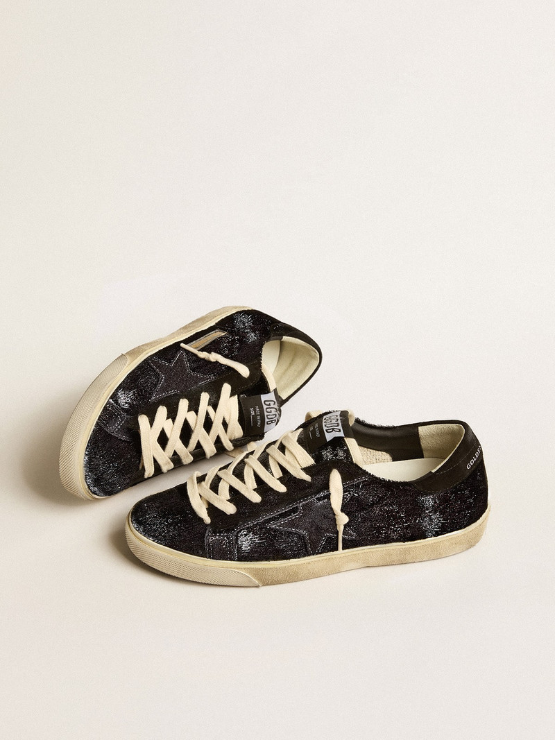 Golden Goose Men’s Super-Star in black velvet and suede with black suede star outlook