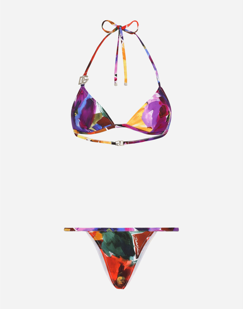 Triangle bikini with DG logo and abstract flower print 1
