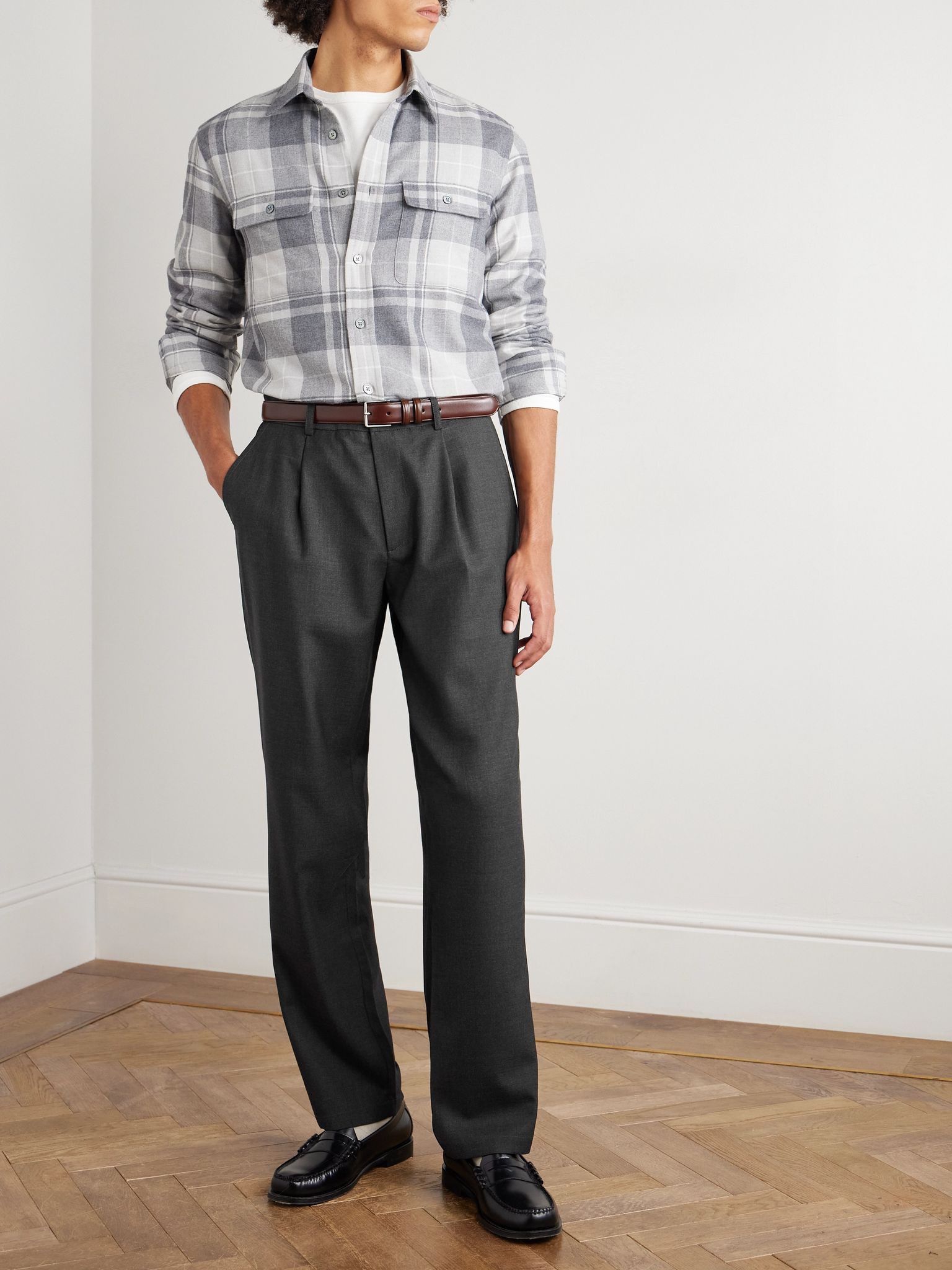 Straight-Leg Pleated Super 130s Wool Suit Trousers Gray - 2
