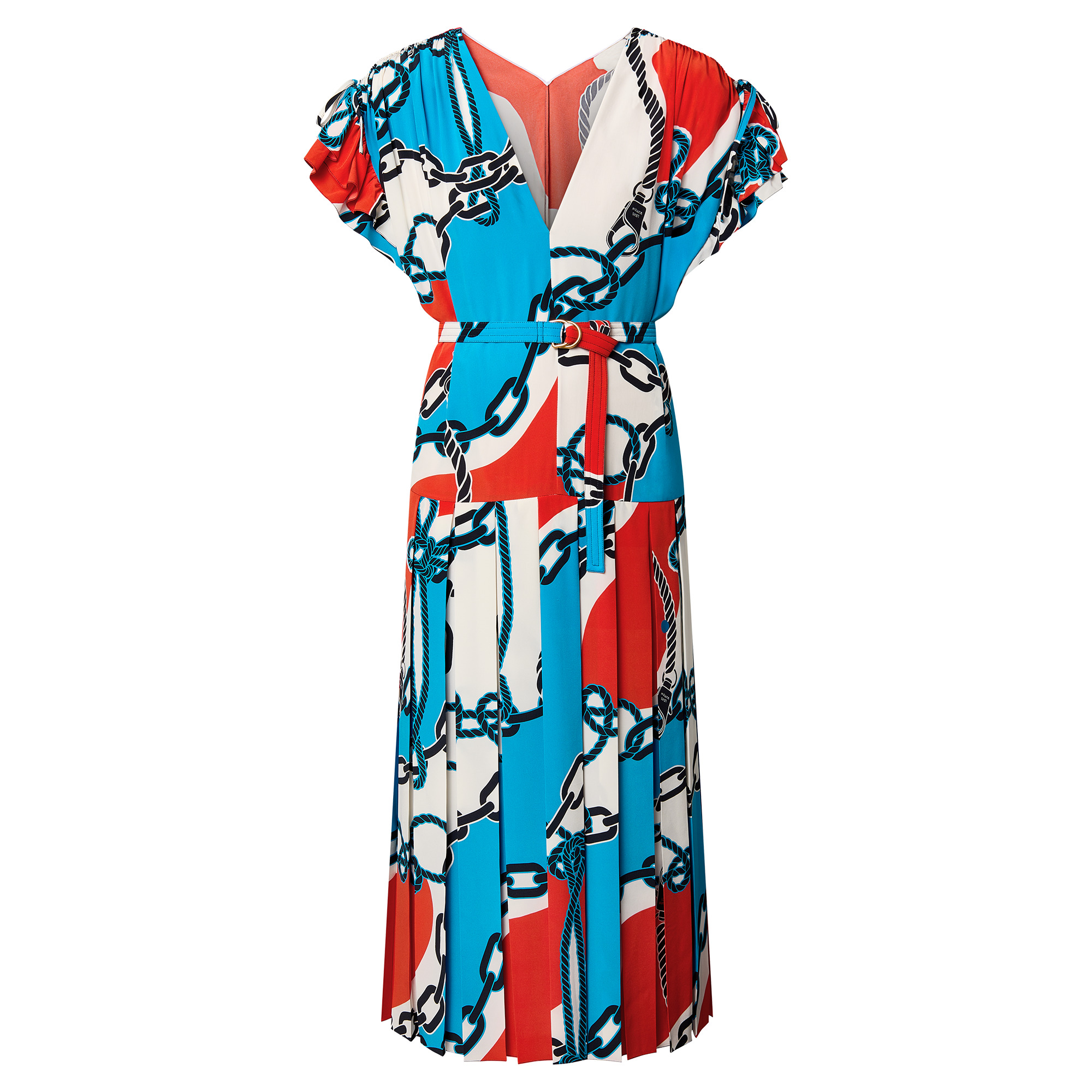 Nautical Print Butterfly Sleeve Dress - 1