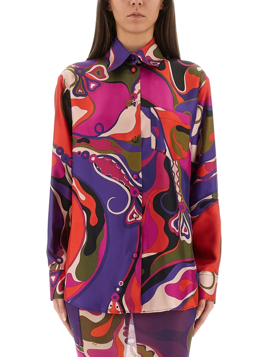 ORCHID PRINT SILK SHIRT - 1