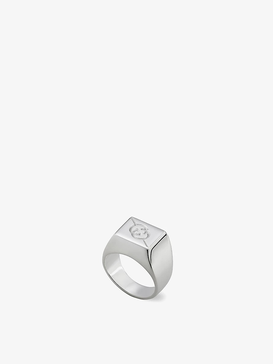 Diagonal engraved-interlocking G sterling-silver ring - 2