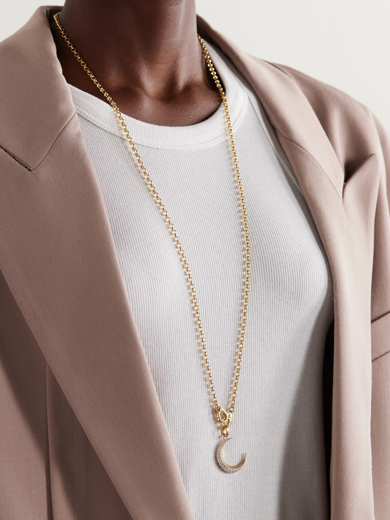 FOUNDRAE Medium Belcher Sister Hook Crescent 18-karat Gold Diamond Necklace outlook