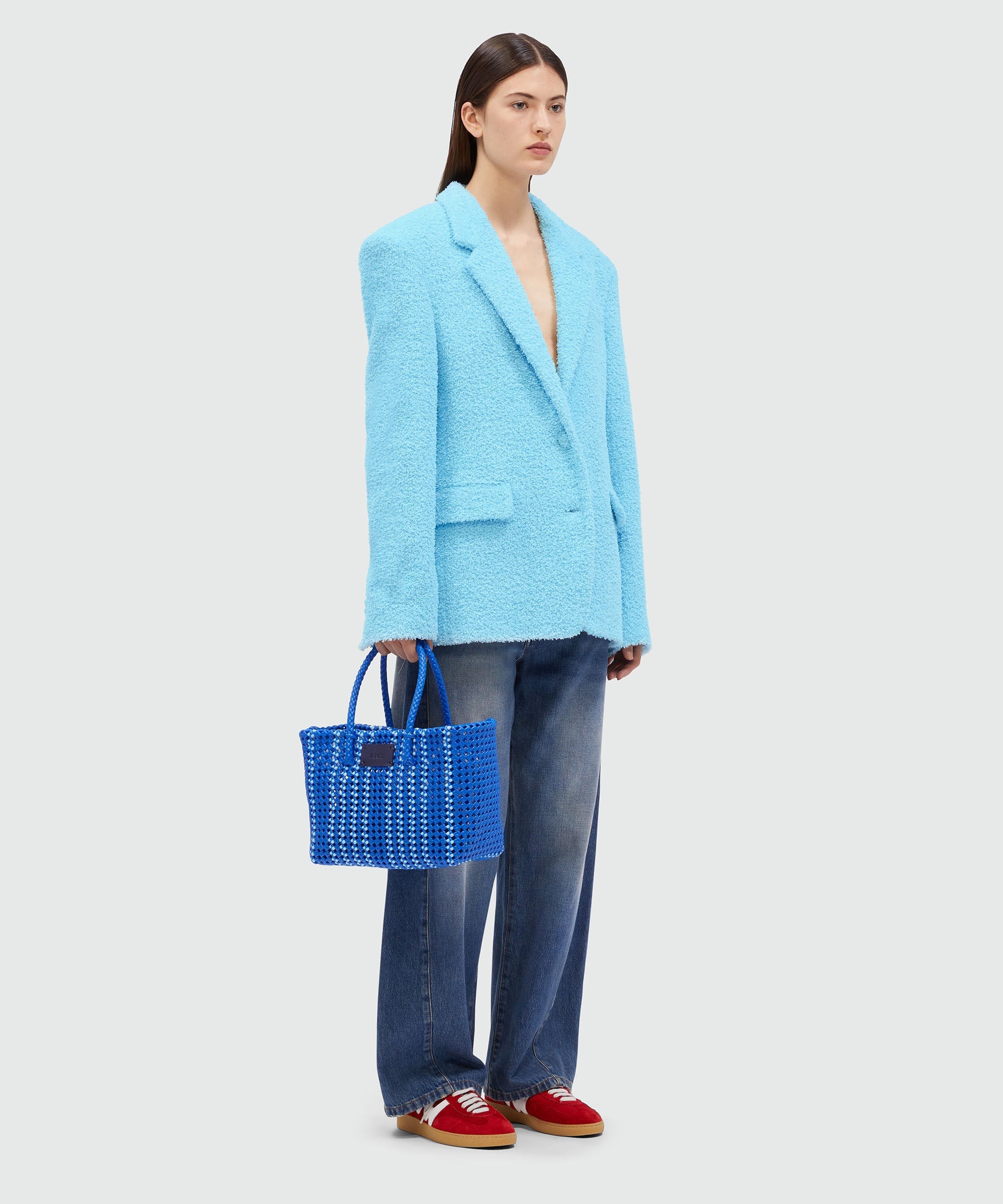 Light blue sponge-effect tweed jacket - 4
