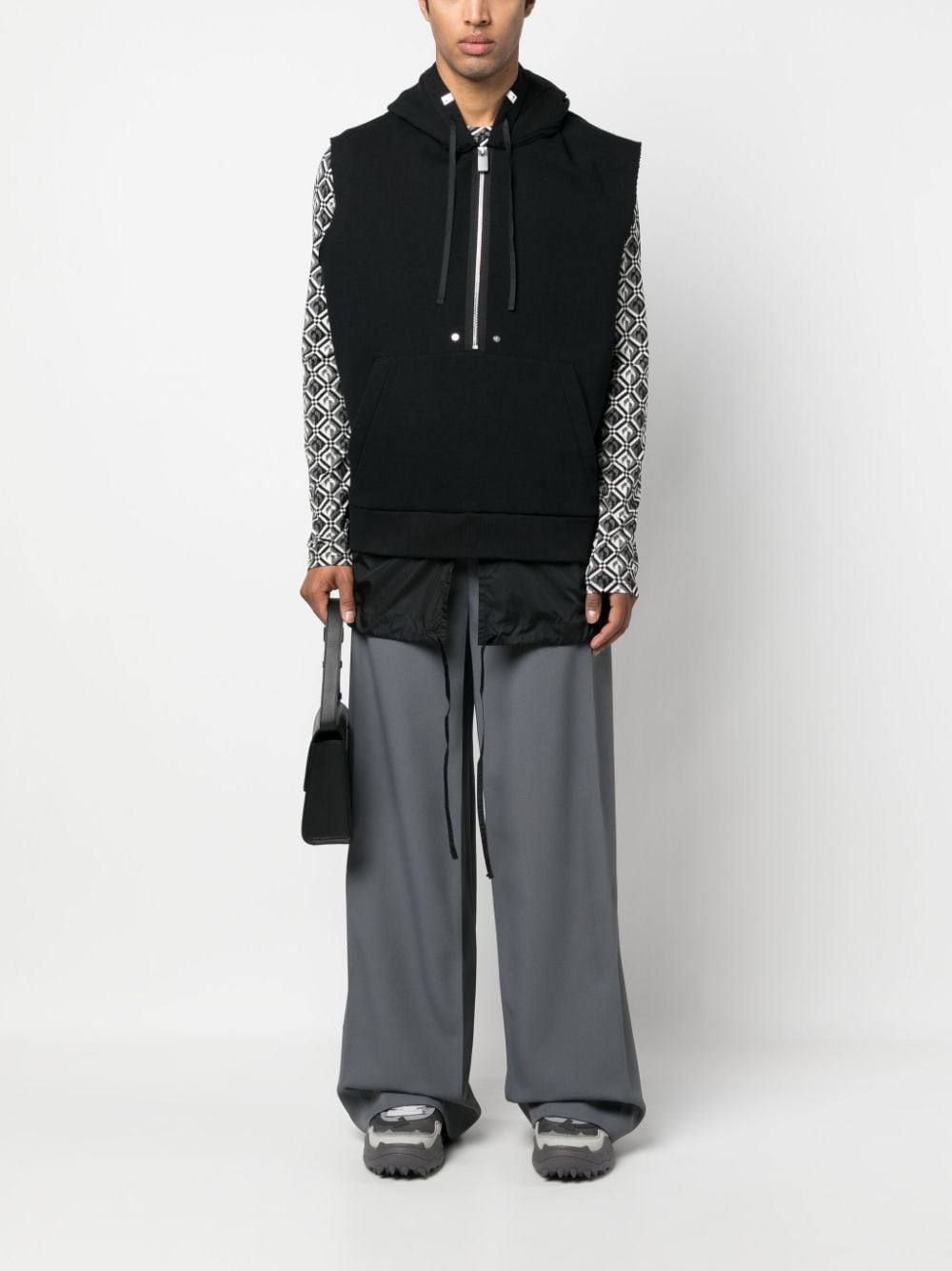 half-zip fastening sleeveless hoodie - 2