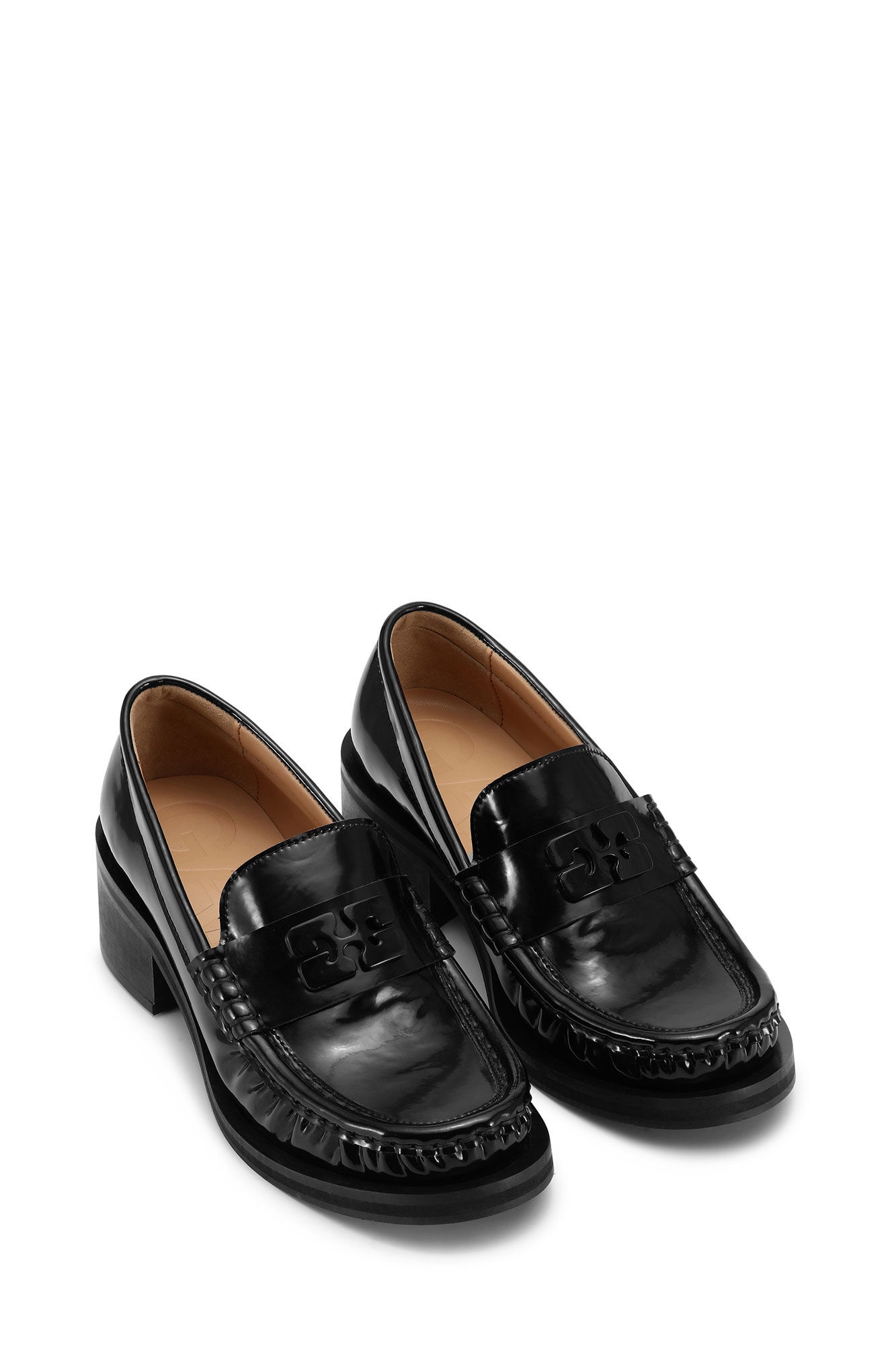 BLACK BUTTERFLY LOGO MID HEEL LOAFERS - 2