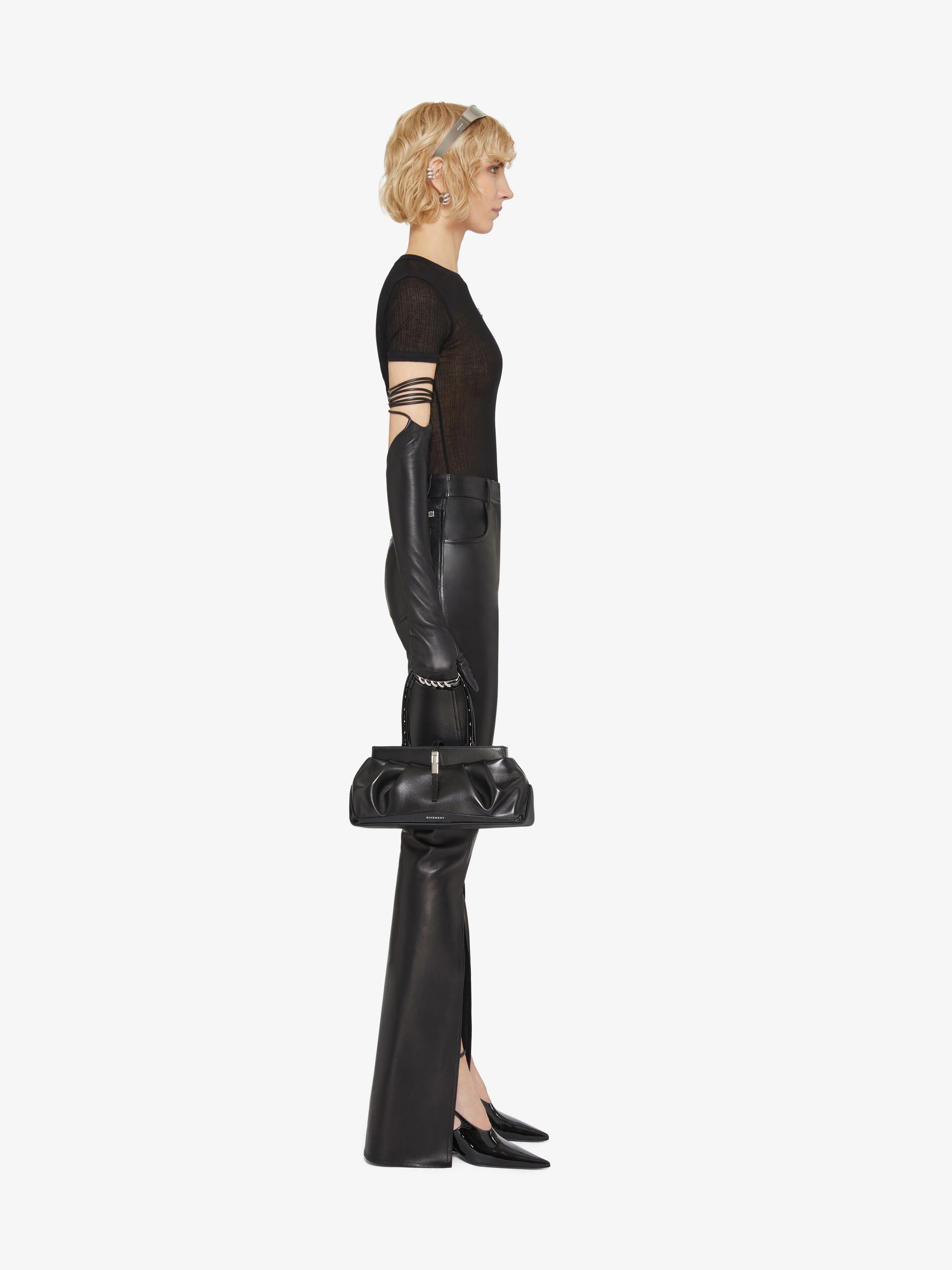 BOOT CUT PANTS IN LEATHER WITH SLITS - 3