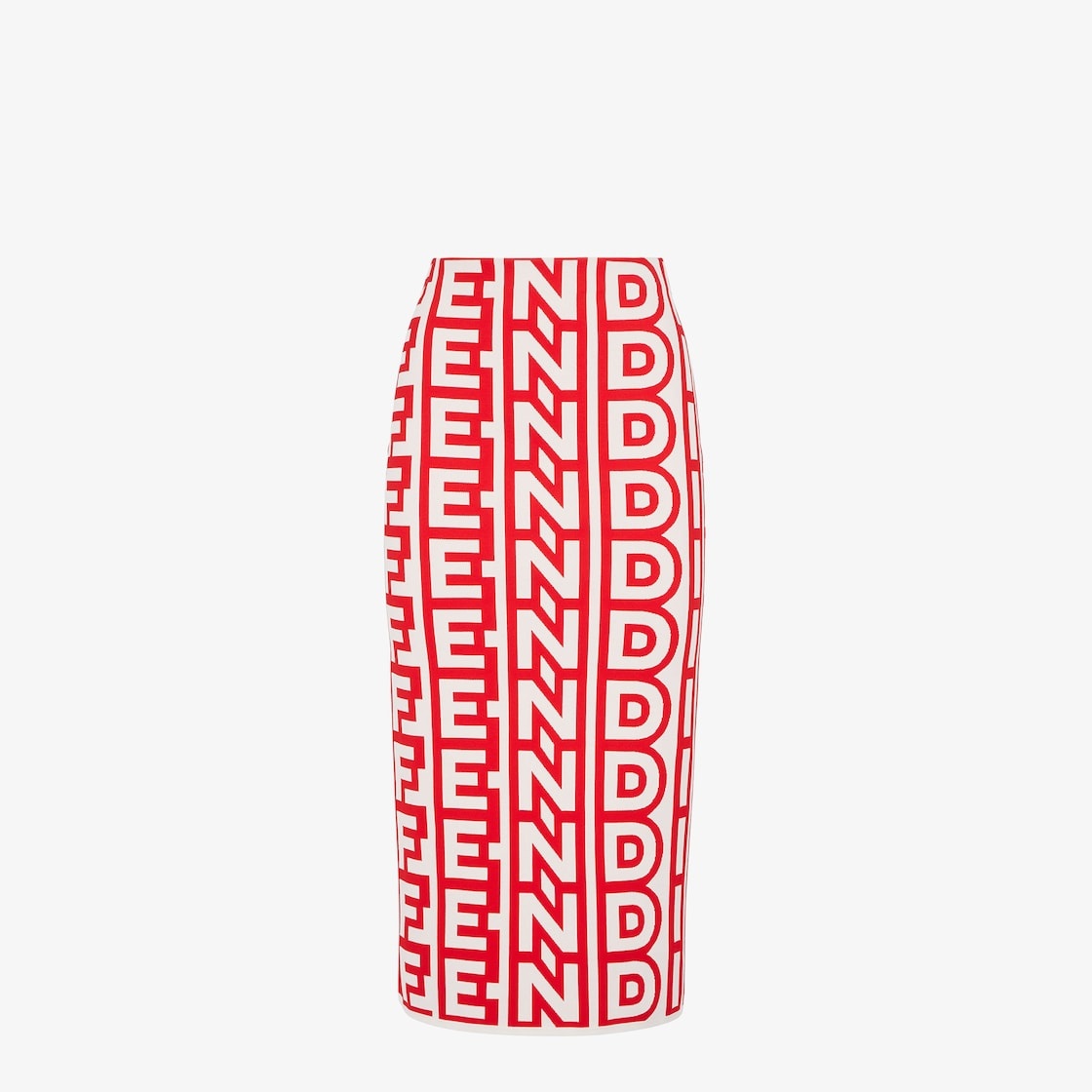 Close-fitting, high-waisted skirt, made in a white and red viscose knit. The Fendi logo is reinterpr - 1