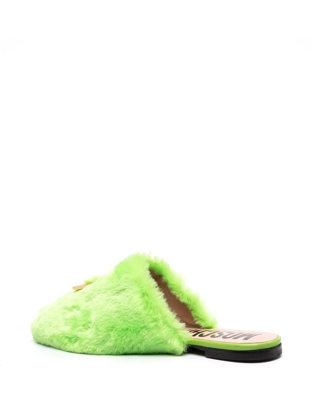 logo-plaque faux-fur mules - 3