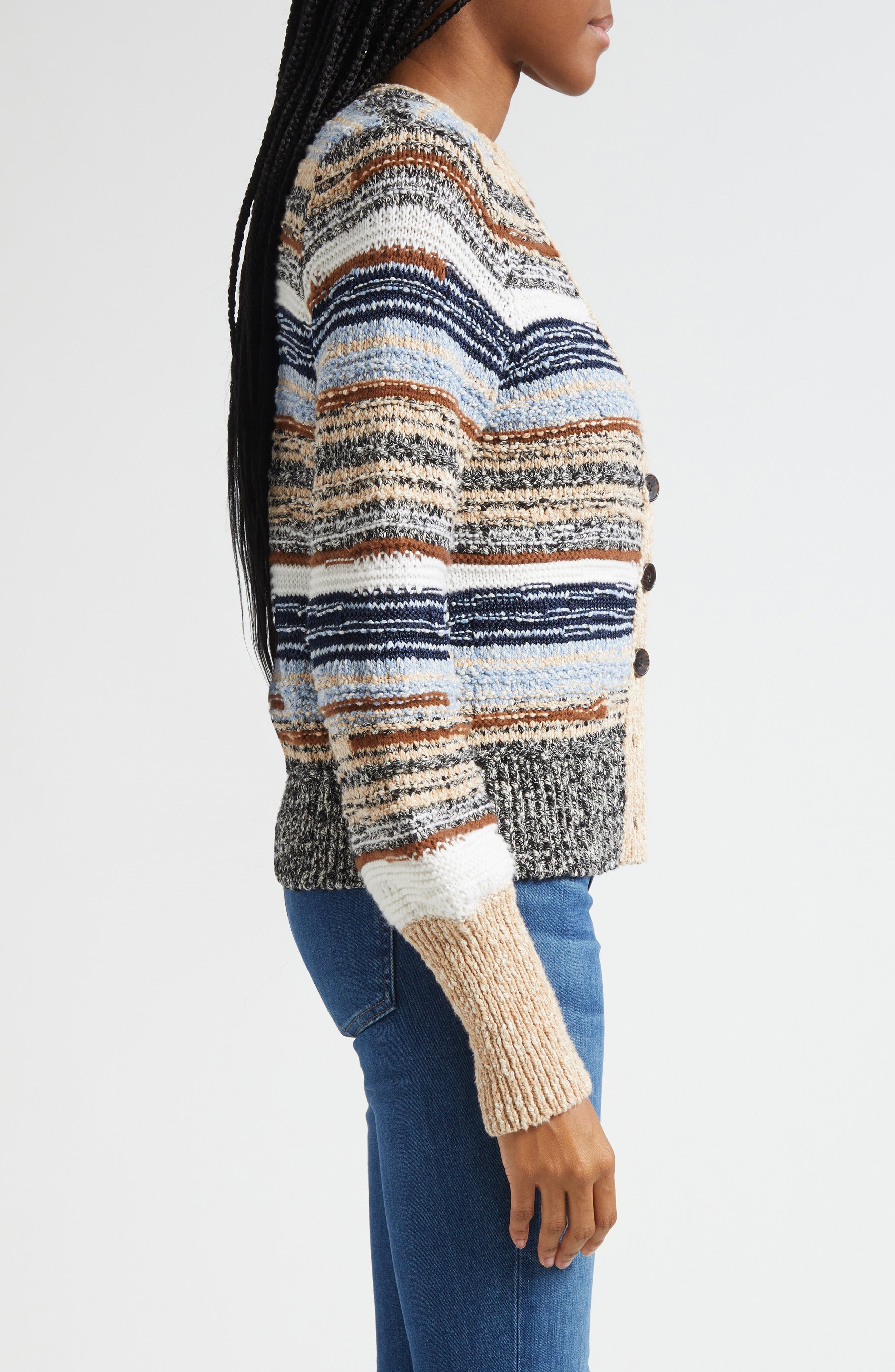 Veronica Beard Cecily Mixed Stripe Cotton Cardigan in Whisky Multi at Nordstrom - 4