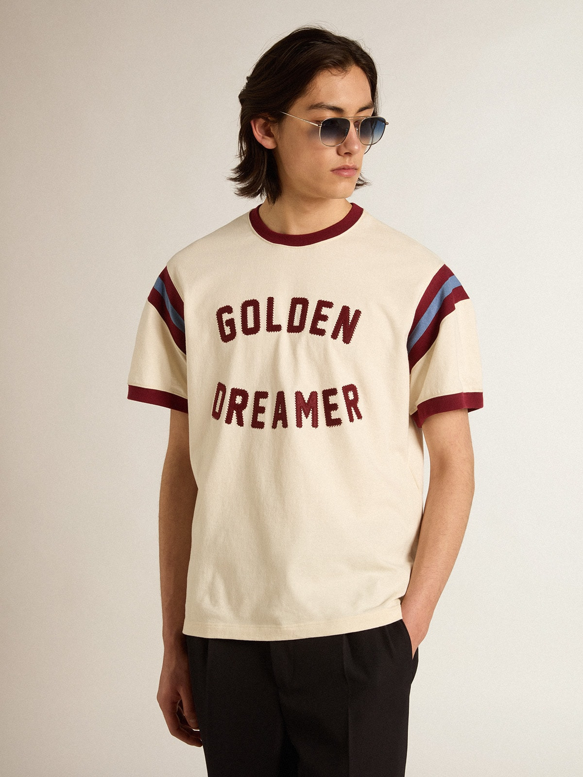 Men’s white T-shirt with burgundy lettering on the front - 3