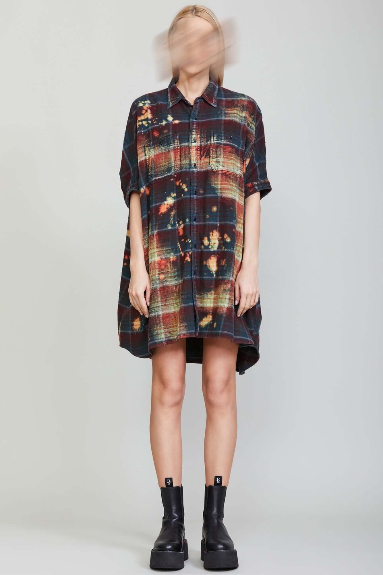 BLEACHED PLAID OVERSIZED BOXY SHIRTDRESS - 5