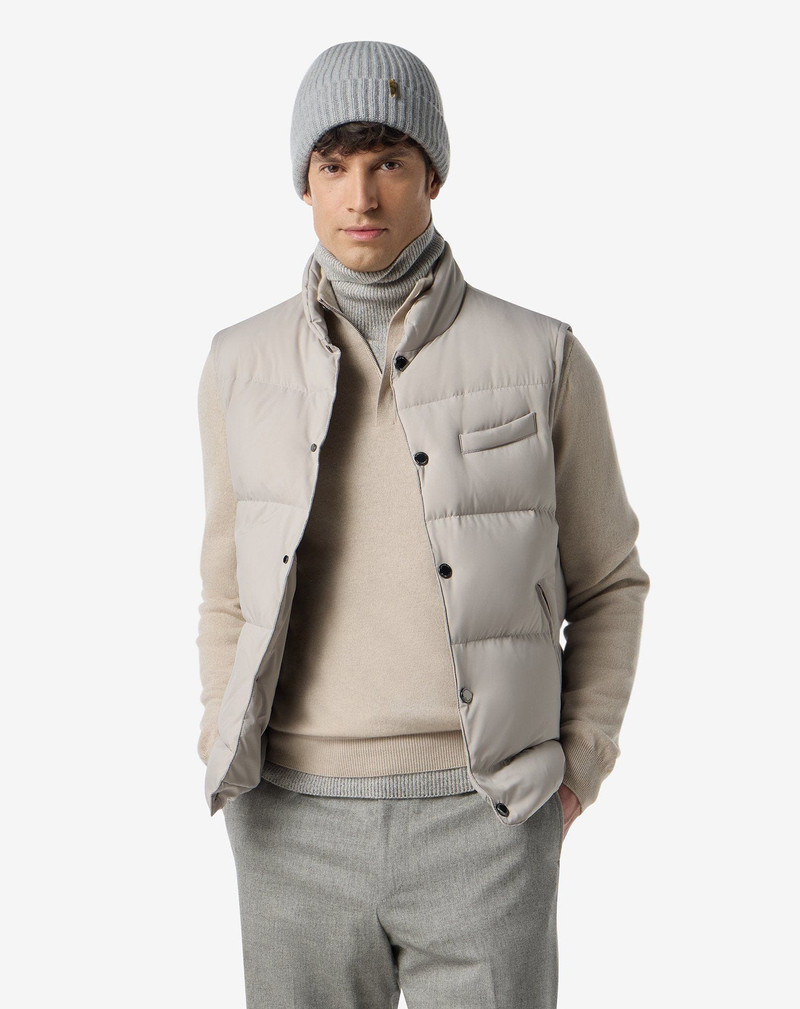 CORNELIANI Beige quilted techno poplin gilet outlook