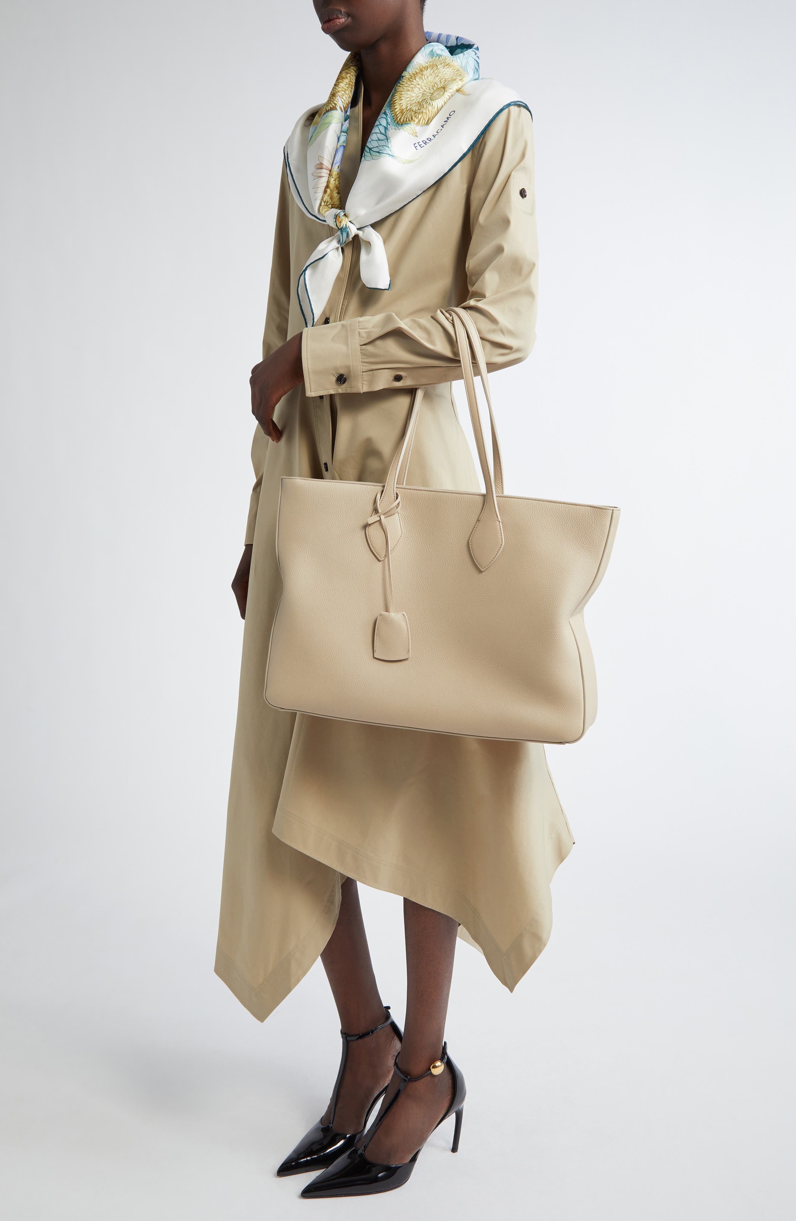 FERRAGAMO Medium Star Leather Tote in Stone at Nordstrom - 2