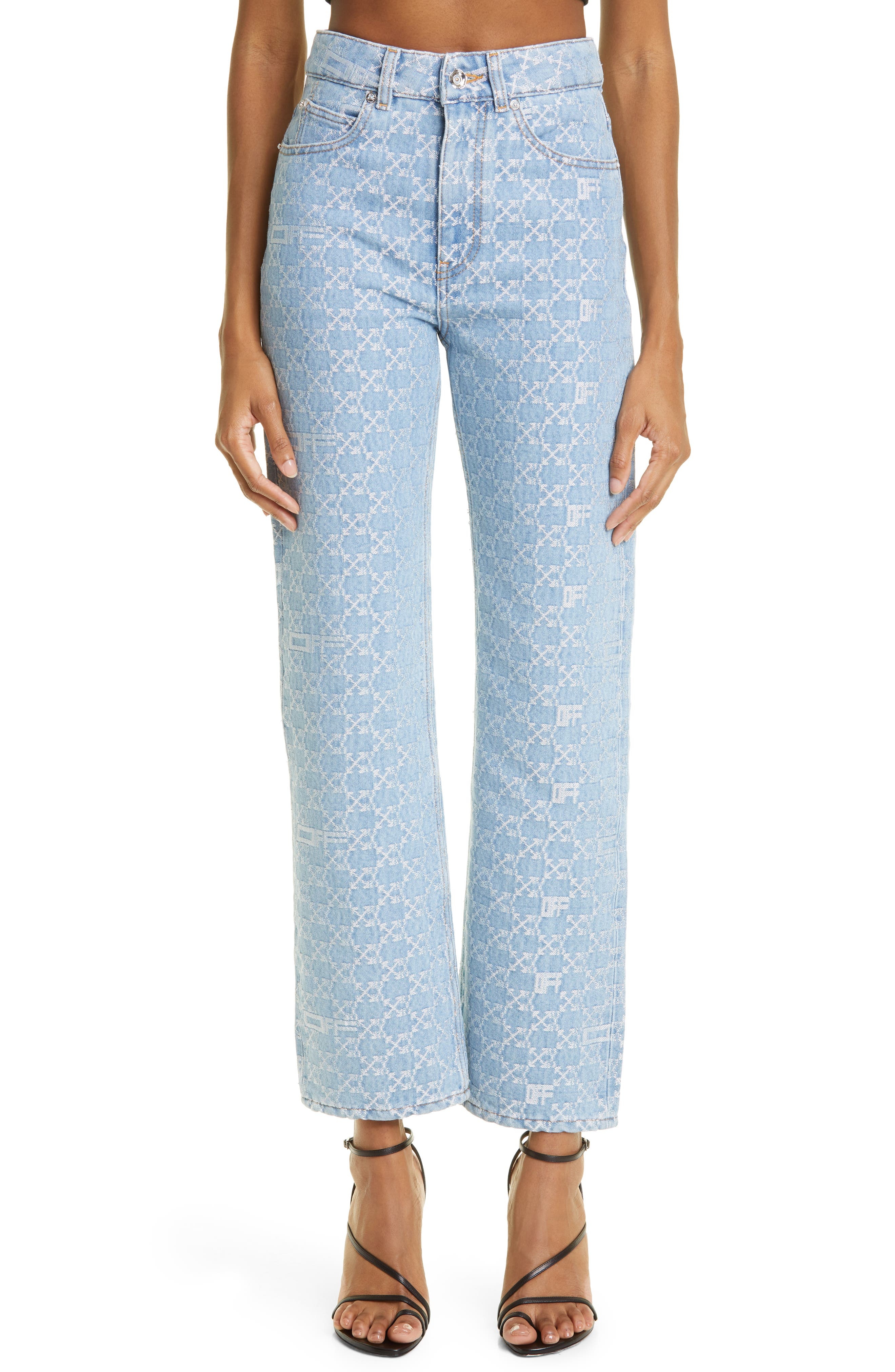 Off-White Monogram High Waist Jeans in Light Blue at Nordstrom, Size 26 - 1