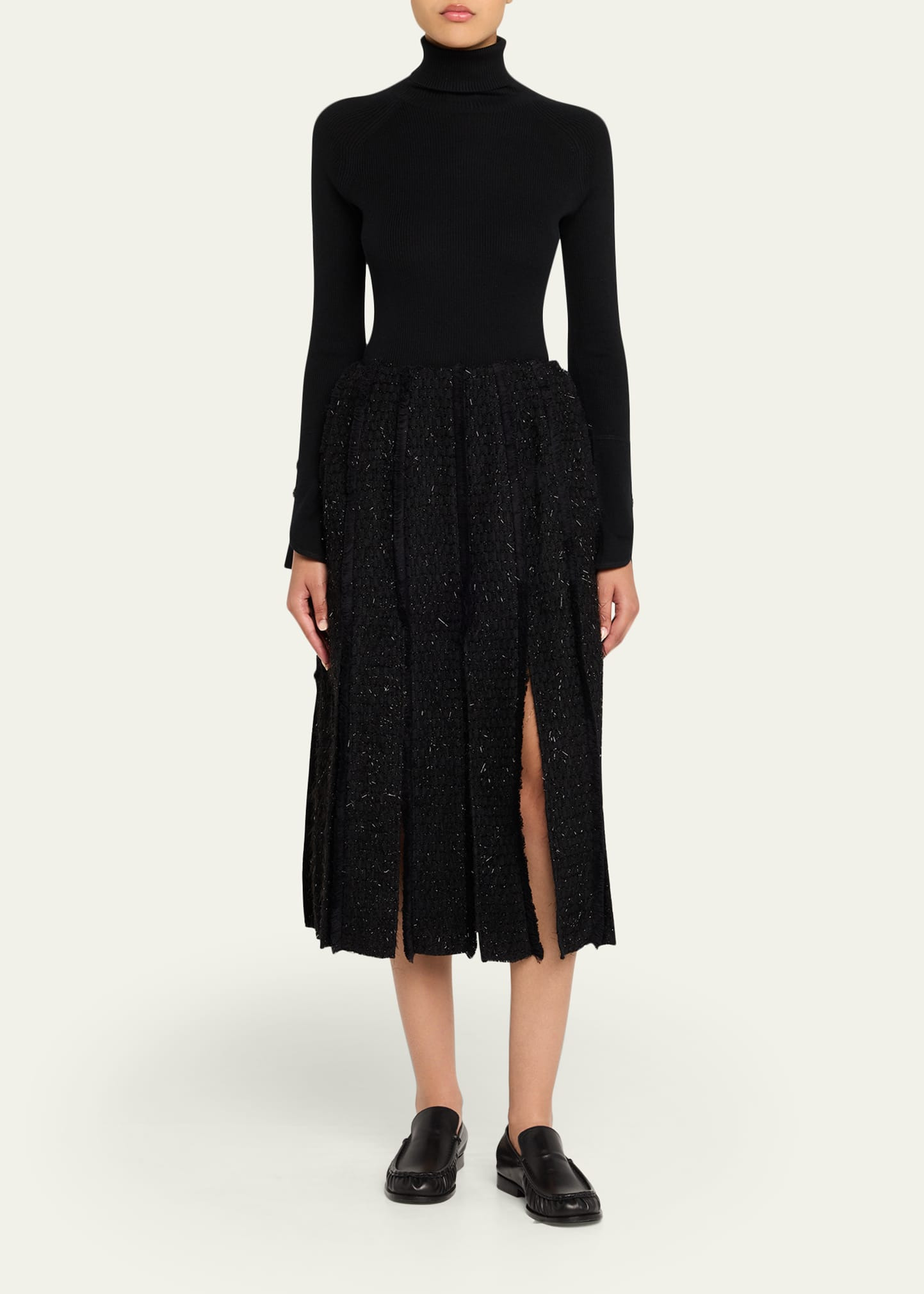 Pleated Slit Fray Midi Skirt - 2