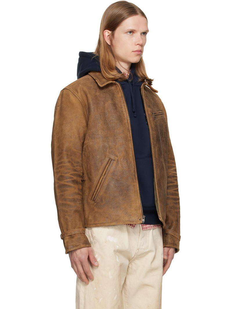 Brown Leather Bomber Jacket 2