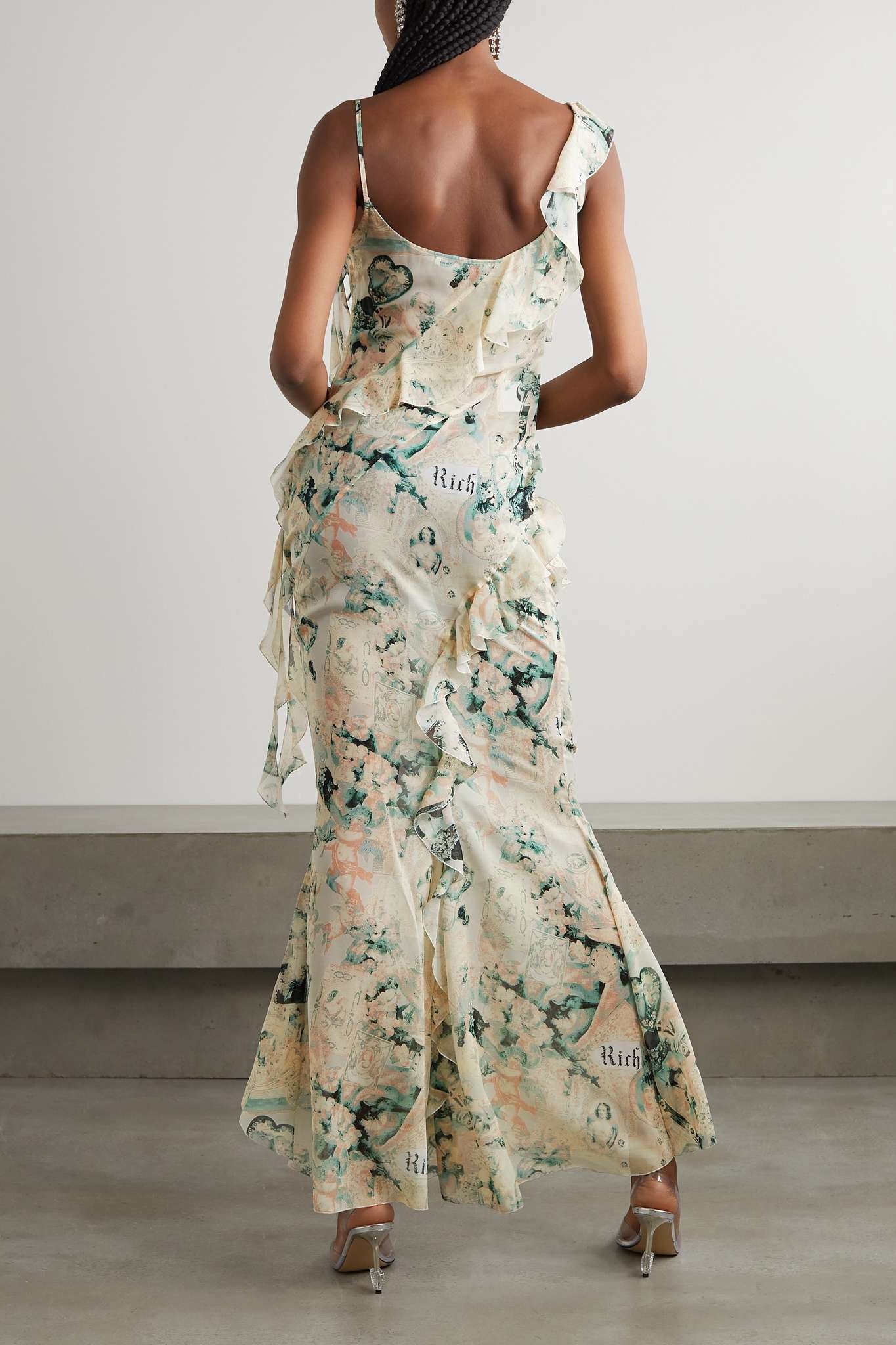 Asymmetric ruffled printed silk-georgette maxi dress - 3
