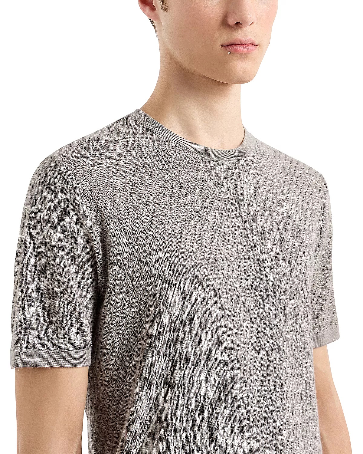 Short Sleeved Jacquard Sweater Tee - 4