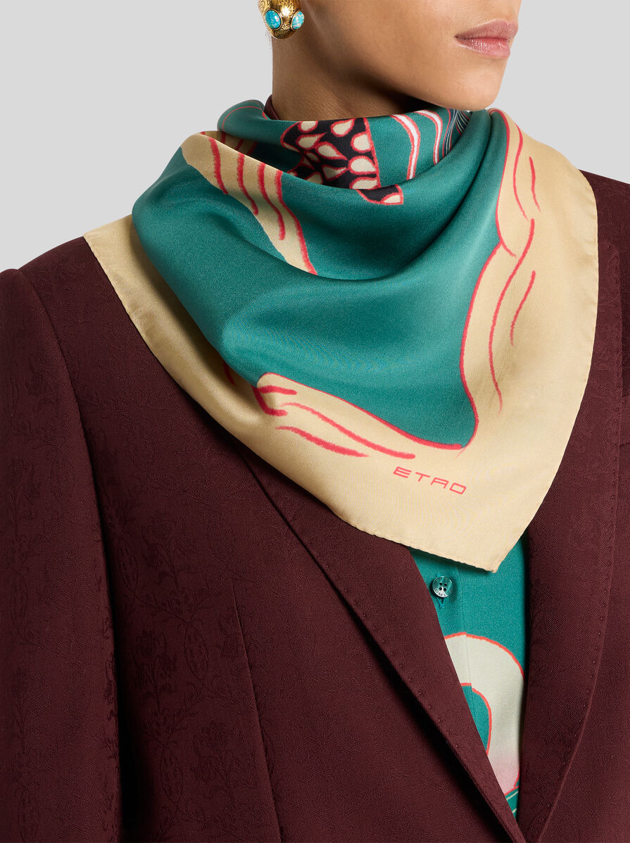 SILK SCARF WITH PLACED MOTIF - 2