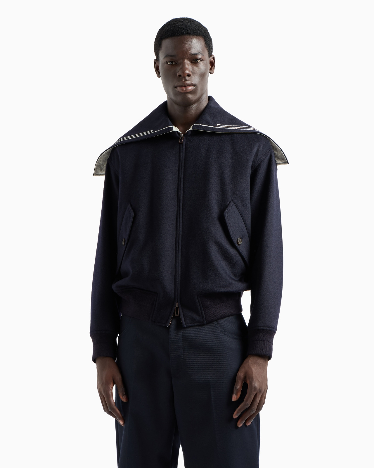 VIRGIN-WOOL CLOTH BLOUSON WITH LOGO SAILOR COLLAR - 2