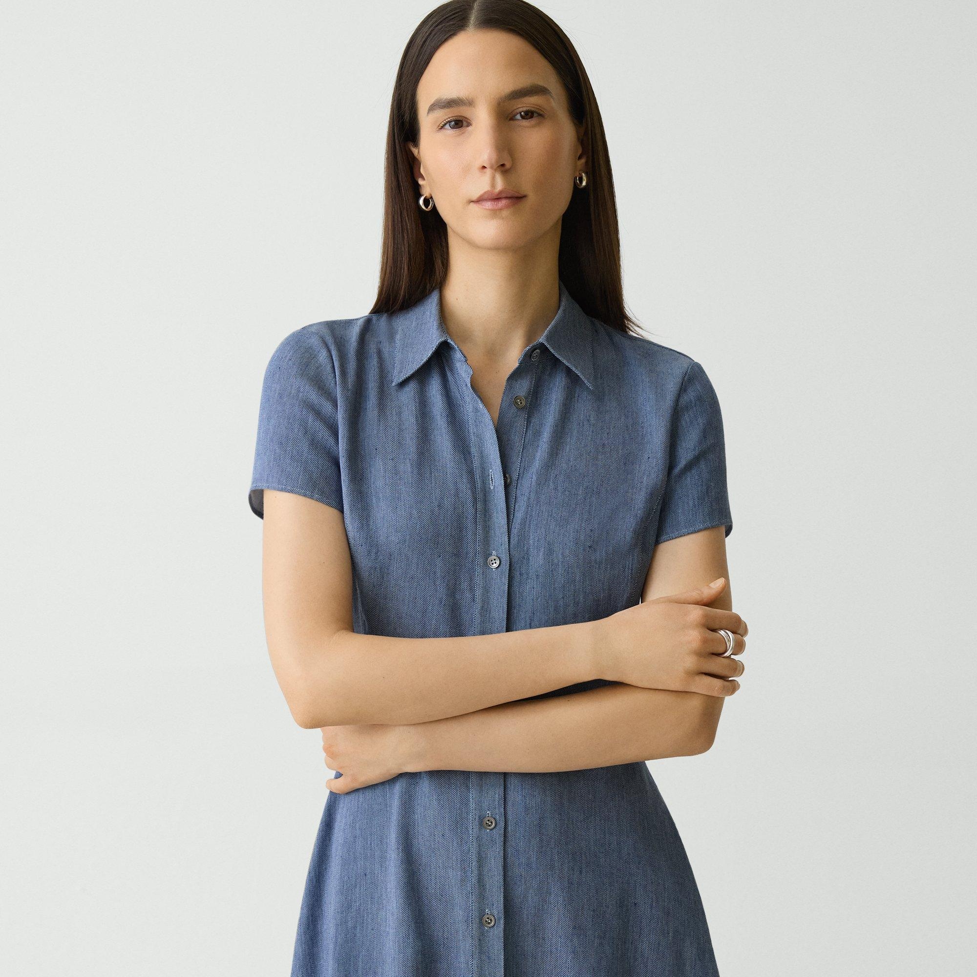 Short-Sleeve Midi Dress in Fluid Linen - 5