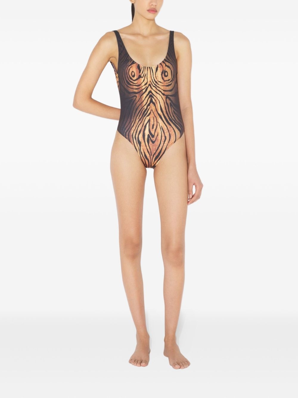 wood-print scoopneck swimsuit - 2