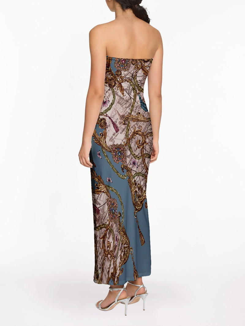 Marchesa STRAPLESS PRINTED MIDI DRESS outlook