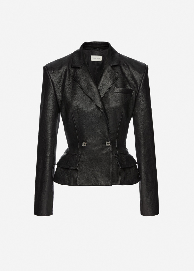 Tailored leather peplum blazer in black 1
