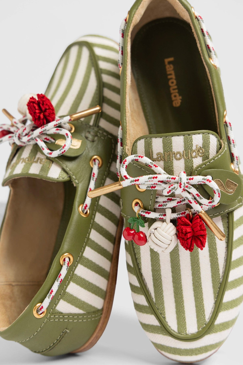 Larroudé Cyprus Boat Shoe Seaweed Striped Canva outlook