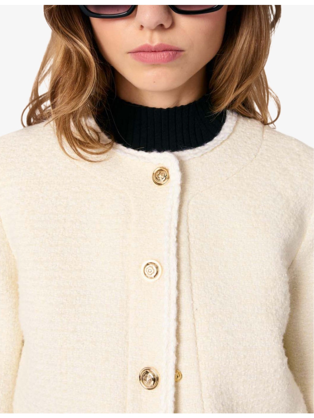Round-neck button-down cotton and wool-blend blazer - 5