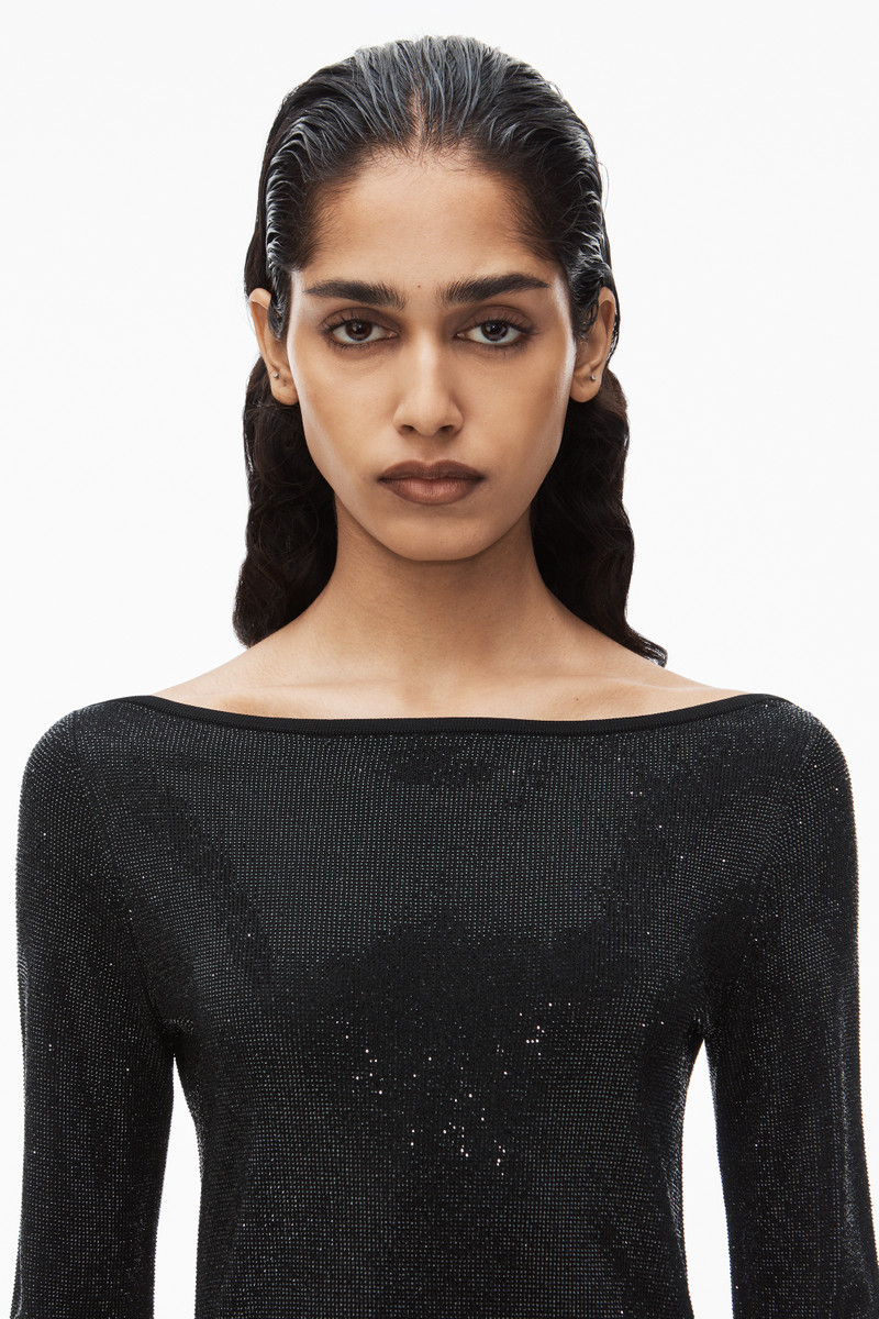 CLEAR BEAD HOTFIX BOATNECK MINIDRESS IN LONG SLEEVE 3