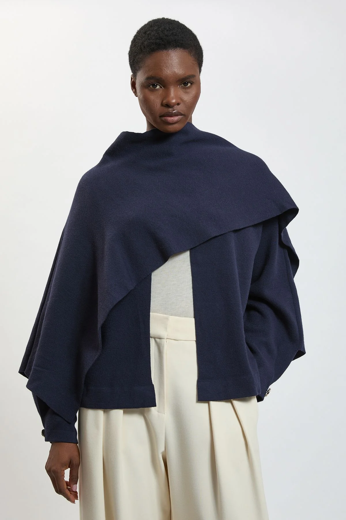 Knitted Cape Top With Scarf Detail - 1