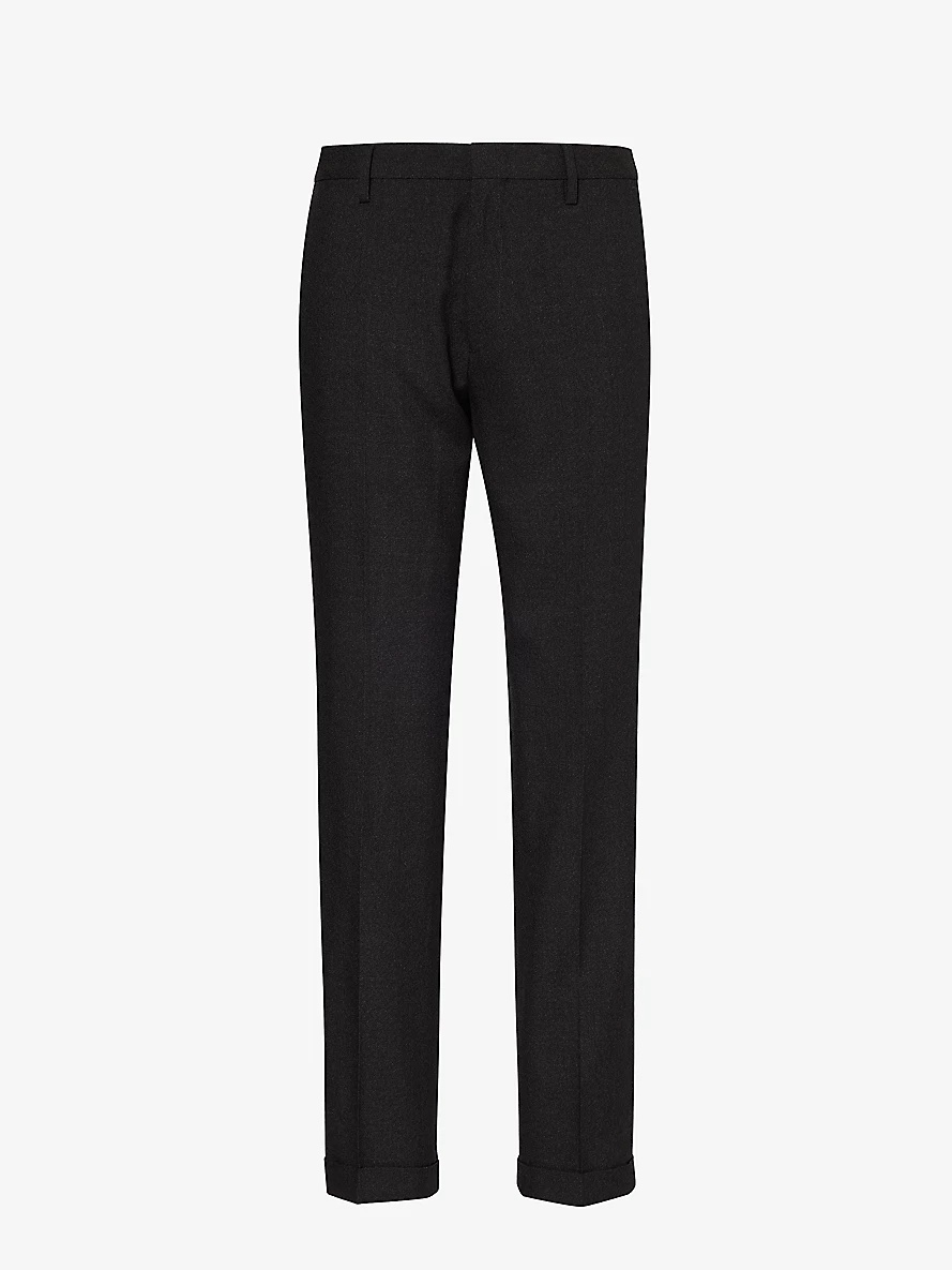 Brand-tab slim-fit straight-leg stretch-cotton trousers - 1