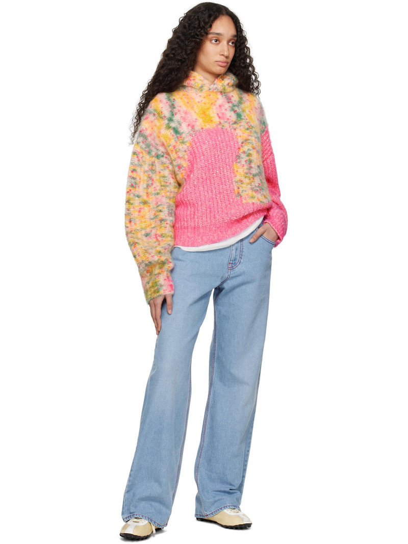 ERL Pink & Yellow Bicolor Swirl Knit Hoodie outlook