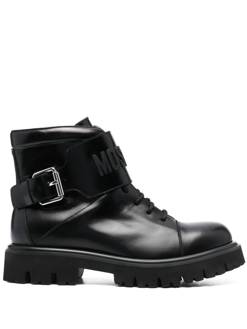 logo-embossed lace-up leather boots - 1