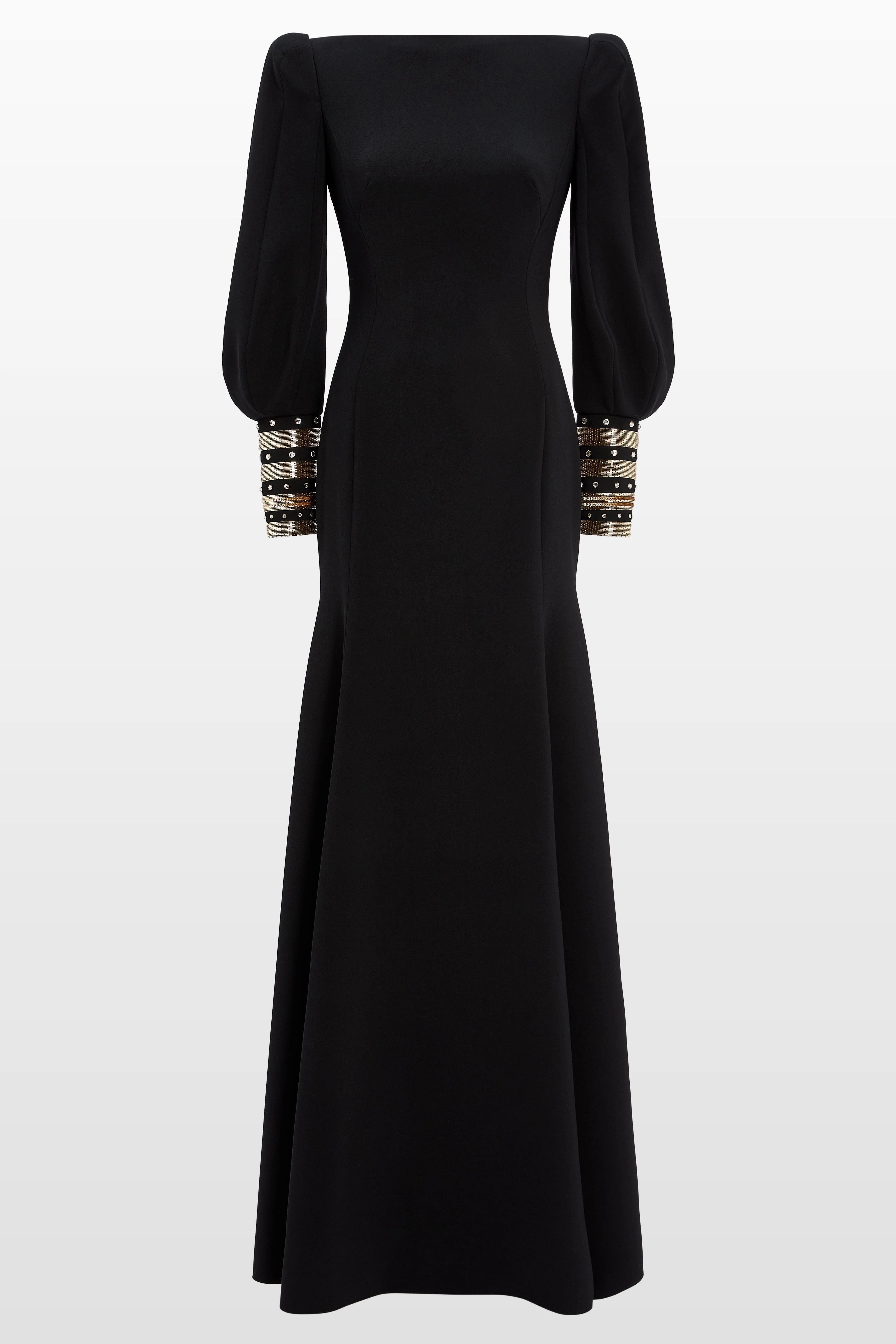 Jenny Packham Francolin embellished-cuffs puff-sleeve maxi dress in Liquorice at Nordstrom - 1